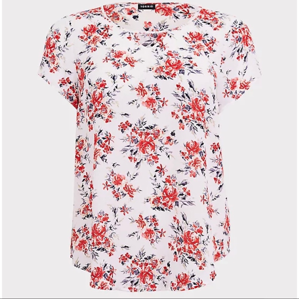 Ivory Floral Georgette Keyhole Tunic Blouse